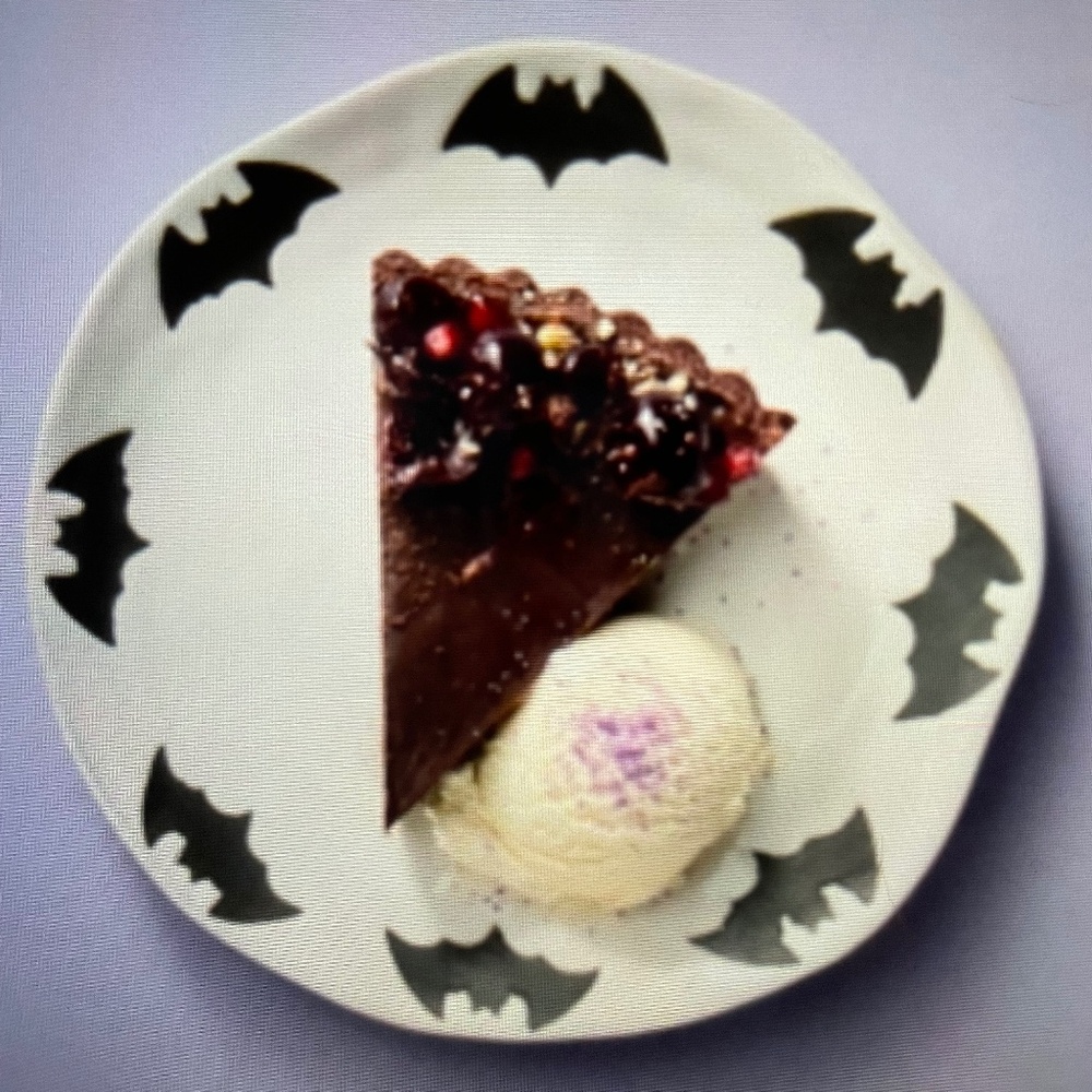 Anthropologie White Plate with Black Bat Motif